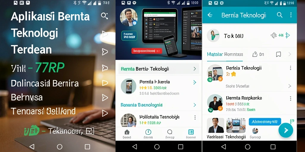 Antarmuka 77RP menampilkan berita teknologi terbaru secara estetis.
