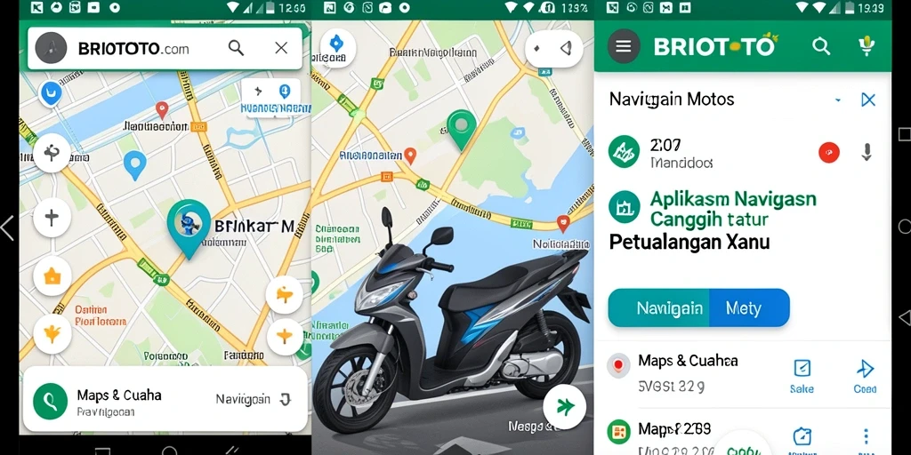 Antarmuka BRIOTOTO menampilkan panduan rute Navigasi Motor yang intuitif.