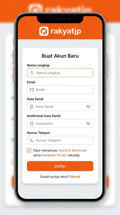 Buat Akun Baru Rakyatjp untuk Pengguna Android